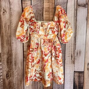 Abercrombie & Fitch Dress Emerson Poplin Puff Sleeve Floral Smocked Mini Medium